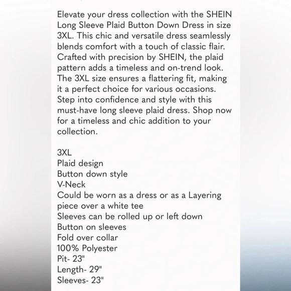 NEW SHEIN Long Sleeve Plaid Button Down Dress All Seasons 3X Fits 2X 0225 - Picture 8 of 11